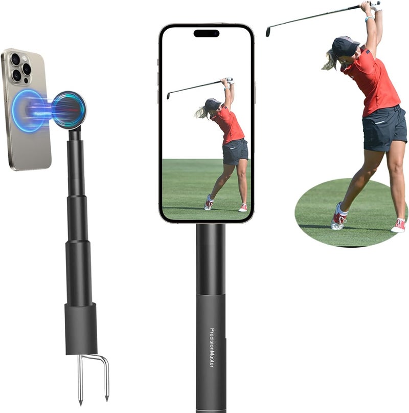 PrecisionMaster Golf Monopod Stick, Record Golf Swing with Magnetic Phone Holder, Adjustable Tripod with Spike Stake Golf Accessories Golf Swing Training, Compatible with Gopro Insta, Golf Train Aids - Image 1